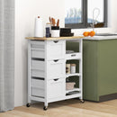 Carrello da Cucina 67x37x85,5 cm con 3 Cassetti e 3 Ripiani Aperti in Legno Bianco      