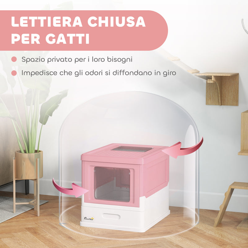 Lettiera Chiusa per Gatti 47,5x35,5x36,7 cm 2 Porte e Vassoio Estraibile in PP Rosa e Bianco  