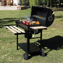 Barbecue a Carbone Carbonella 108x70x100 cm con Coperchio Ruote e Ripiani in Legno Nero      