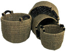 Set 4 Portavasi in Fibra Naturale con Manici in Legno Cordi