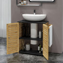 Mobile Sottolavello da Bagno 60,5x30,5x69,5 cm 2 Ante a Doghe Porta Asciugamani e Intaglio a U Legno e Nero 
