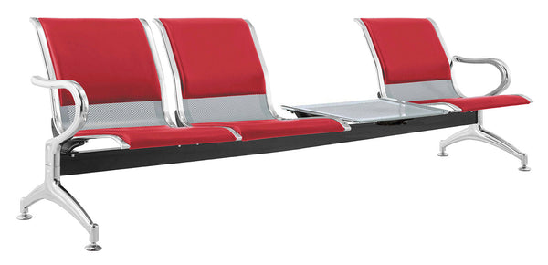 Banc de salle d'attente 3 places pour bureau avec coussin et table basse en acier et simili cuir argent/rouge online