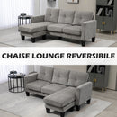 Divano 3 Posti Angolare con Penisola 186x130x84 cm in Tessuto Effetto Ciniglia Tortora  