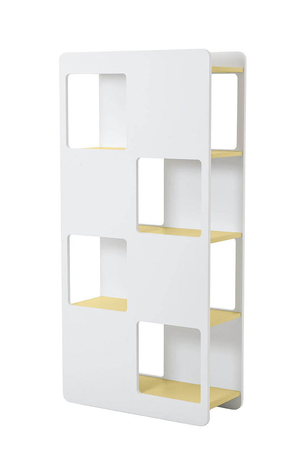 Bibliothèque 8 Trous 78x32x160cm en MDF TFT Hublot Blanc Mat et Jaune online