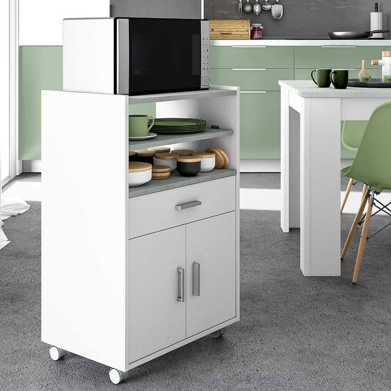 Mobile Carrello da Cucina 1 Cassetto 2 Ante 59x40x92 cm in Legno Bianco