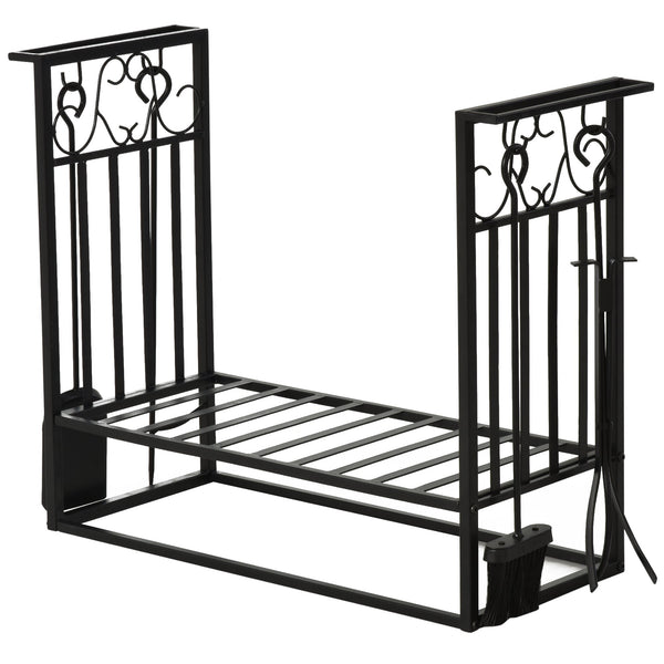 Porte-bûches Woodshed 75x30x60 cm en Acier avec Outils Noirs online