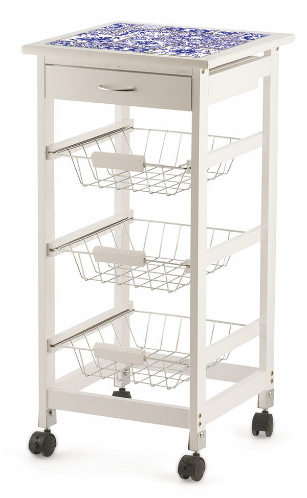 Desserte Cuisine Gain de Place 37x37x76 cm 3 Paniers Bois Soriani Carreaux Blancs online