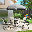 Set da Giardino 6 Pezzi con 4 Sedie Pieghevoli Ombrellone e Tavolo Rotondo  Crema Grigio e Nero   
