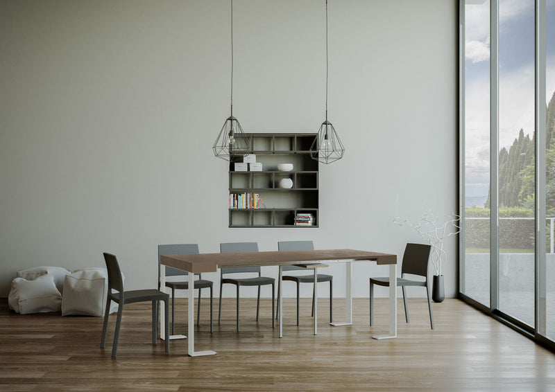 Consolle Allungabile 90-196x40x77 cm Tecno Small Tortora Telaio Bianco 