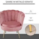 Poltrona a Conchiglia 78x73x78 cm in Velluto Vintage Piedi Oro Sofia Rosa antico