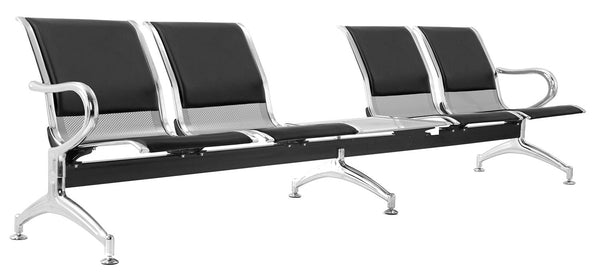 online Banc de bureau pour salle d'attente 4 places avec coussin et table basse en acier et simili cuir argenté/noir