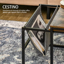 Set 2 Tavolini da Caffè Impilabili in MDF e Acciaio Nero e Marrone Rustico