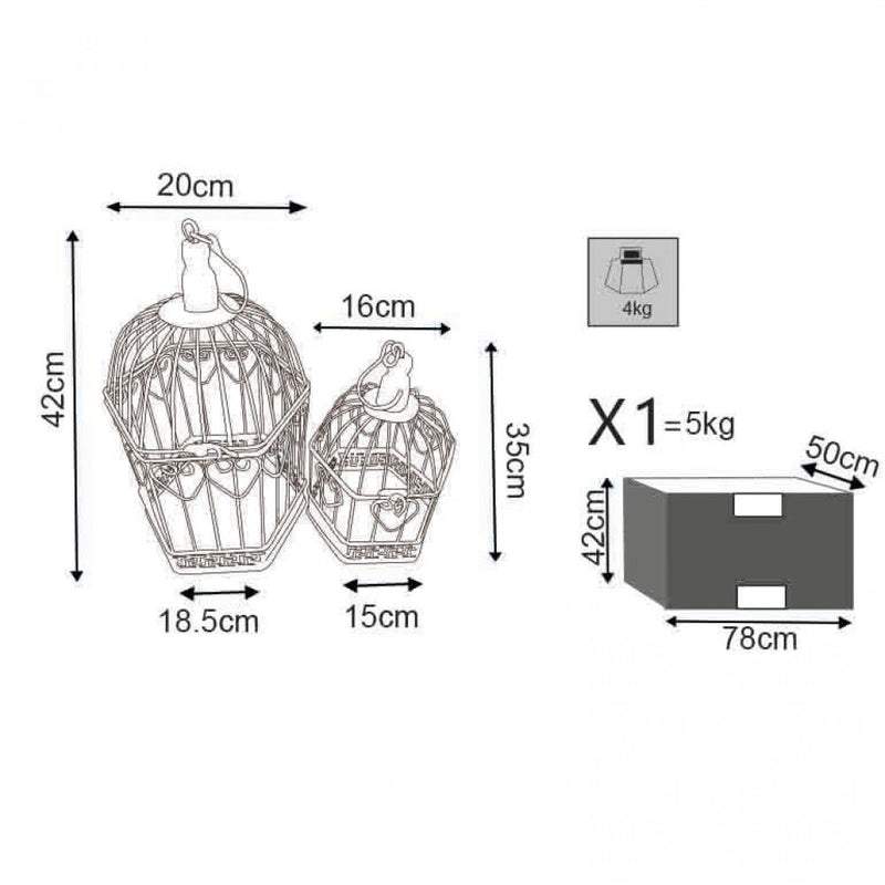 Set 2 Gabbie Sophie Esagonali in Acciaio Bianco Antico