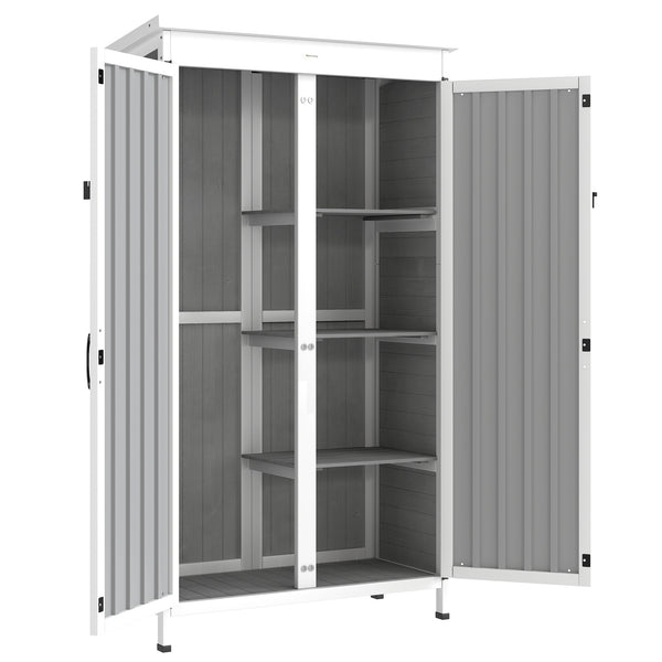 online Armadio da Giardino 94x43x166 cm con Ripiani Rimovibili e Porta Bloccabile in Legno e Acciaio Bianco e Nero