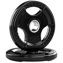 Set Dischi Palestra Olimpici 2x10 kg Ø32x4 cm con Foro Ø50 mm e 3 Maniglie Ergonomiche in Metallo e Gomma Nero      