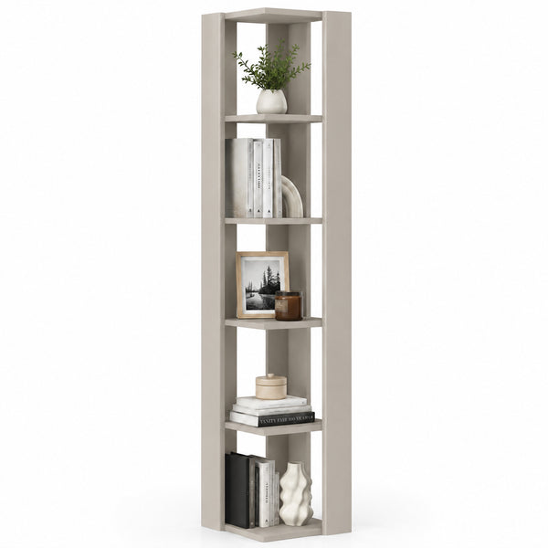 sconto Libreria Angolare 34x34x161 cm Scaffale Salvaspazio 5 Ripiani in Legno Sabbia