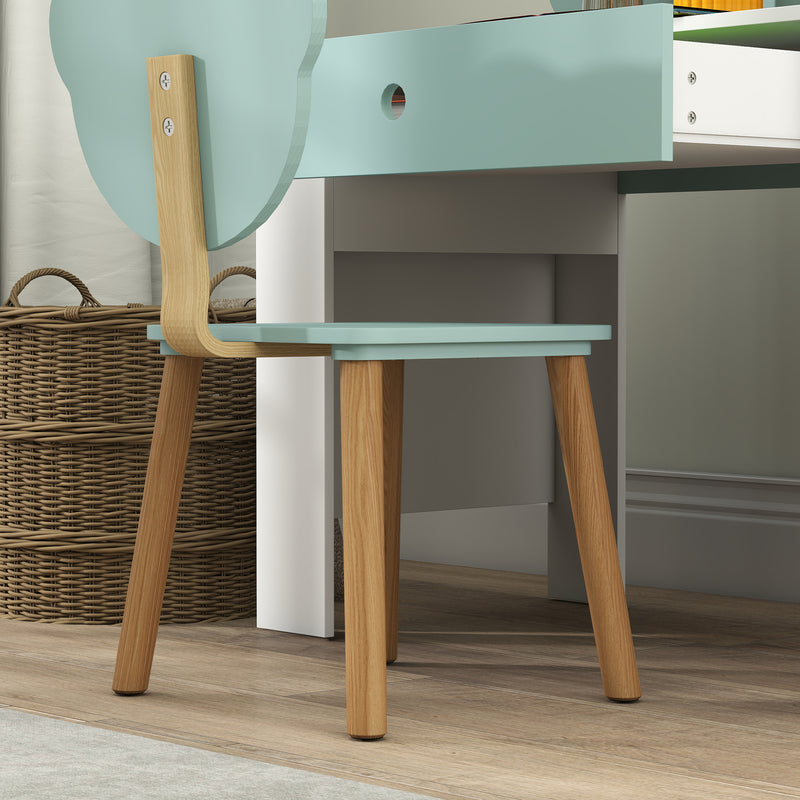 Banco Scuola con Sedia per Bambini Schienale a Orsetto Età 3-8 Anni in MDF e Legno Verde   