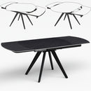Tavolo Allungabile Piano Rotante 140-180x90x77 cm in Ceramica Effetto Marmo Nero