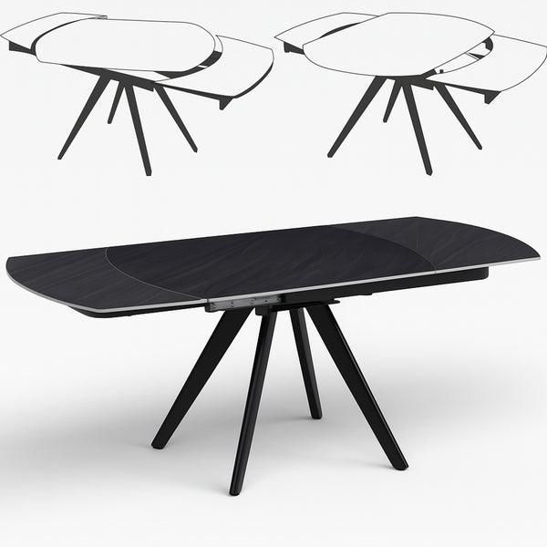 Tavolo Allungabile Piano Rotante 140-180x90x77 cm in Ceramica Effetto Marmo Nero online