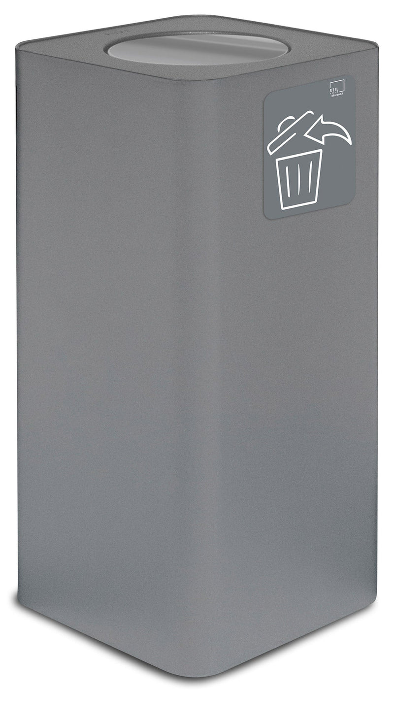 Pattumiera Per Raccolta Rifiuti 38x38xh80 cm In Acciaio Verniciato con Coperchio Basculante Grigio