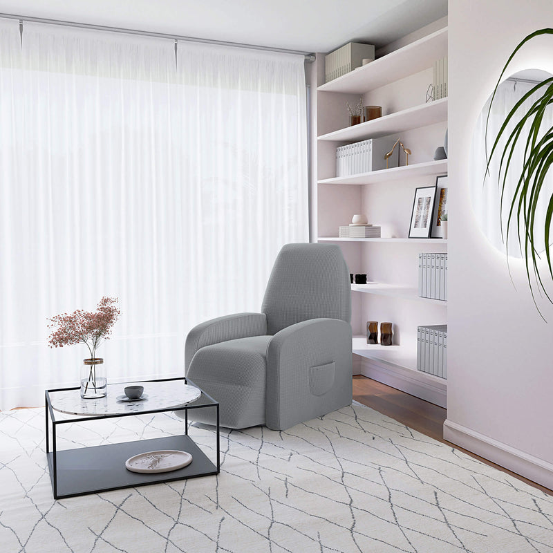 Copripoltrona Reclinabile Elasticizzato Taglia Unica con Tasca Laterale Grigio Chiaro