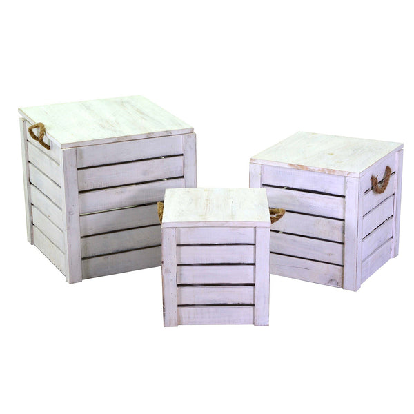 Lot de 3 Poufs en Bois Blanc 42x42H43.5cm online