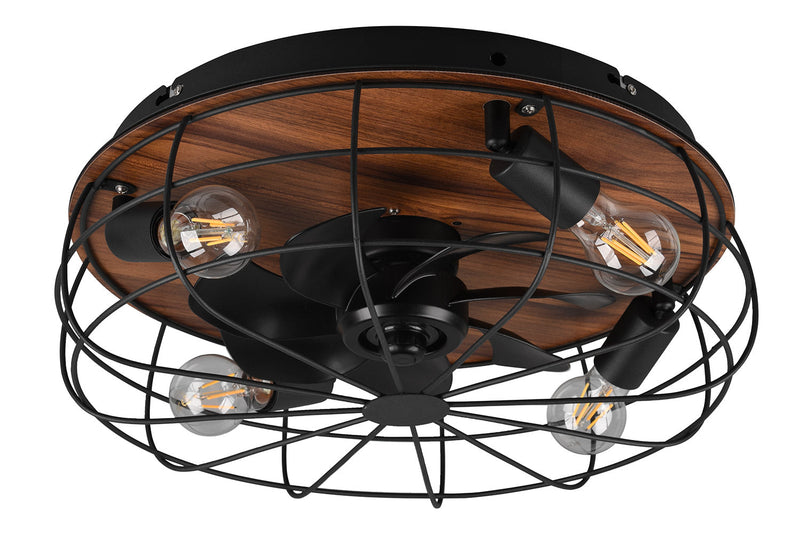 Plafoniera con Ventilatore da Interno Attacco E27 Ø50 cm Metallo Nero Opaco