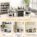 Set Tavolo e Sedie per Bambini 3-8 Anni con 6 Cassetti e Bordi Arrotondati in Legno e Tessuto Grigio e Bianco      