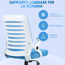 Sedia Poltrona Operativa da Ufficio 54x54x89-99 cm in Tessuto Poliestere Bianca e Azzurra