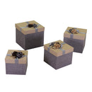 Set 4 Scatole cartone e stoffa grigio e naturale quadra 