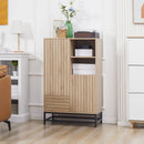 Mobiletto a Coste 1 Cassetto 2 Ante 2 Ripiani 75x40x120 cm in MDF e Acciaio Color Legno
