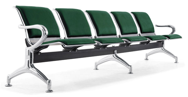 Banc de salle d'attente 5 places pour bureau avec coussin en acier et simili cuir argenté/vert forêt prezzo