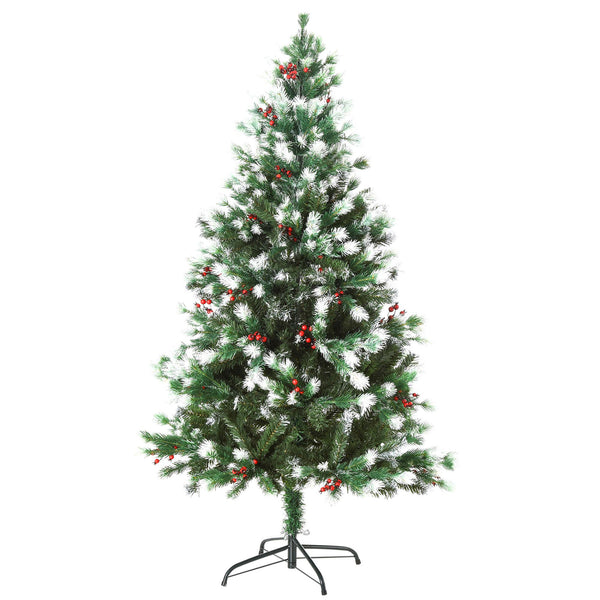 Sapin de Noël Artificiel Enneigé 150 cm 554 Branches avec Baies Rouges Pin Vert sconto