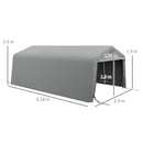 Tendone per Auto e Feste con 2 Finestre Laterali 618x265/330x240 cm in Acciaio Zincato e PE Grigio Chiaro