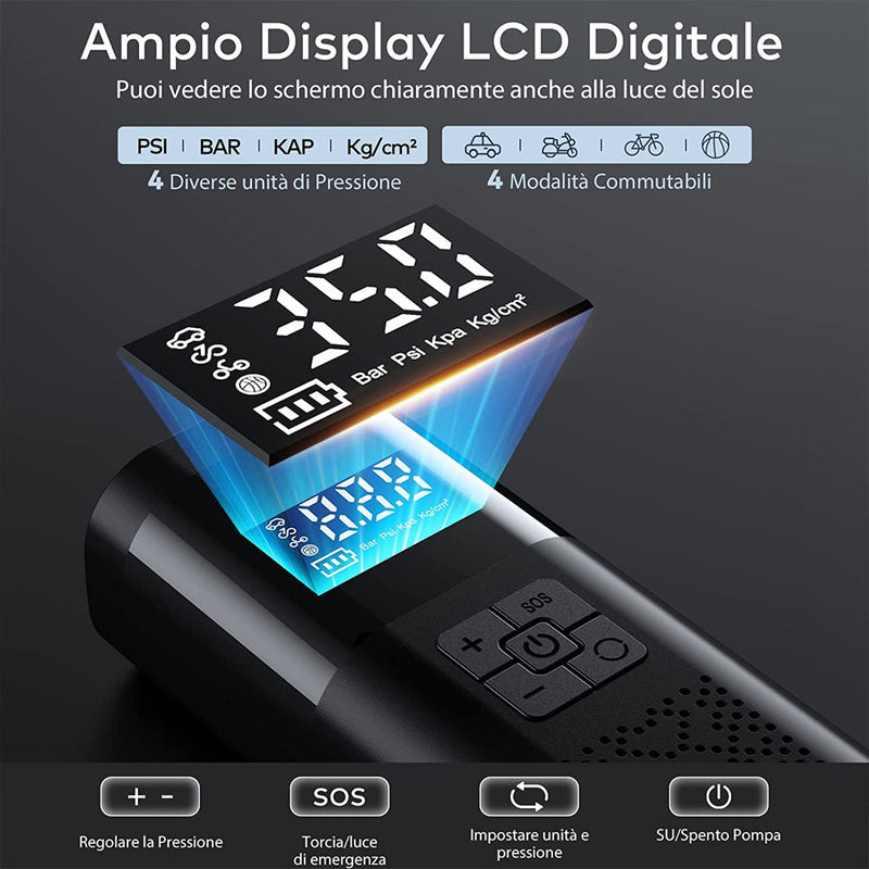 Mini Compressore Wireless Gonfiatore a Batteria per Auto e Bici Moto