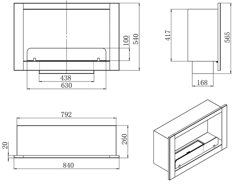 Camino a Bioetanolo da Incasso 84x54x26 cm 4,11kW Nero