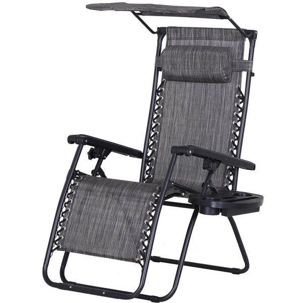online Chaise longue pliante inclinable Zero Gravity avec auvent et porte-gobelet en textilène gris