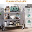 Carrello Portavivande da Cucina 3 Ripiani in Acciaio Inox 85x45x90 cm