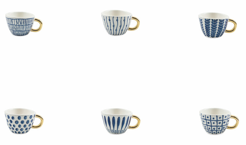 Set 6 Tazzine da Caffè Ø7x5 cm in Gres Villa d'Este Home Tivoli Masai Blu e Bianco