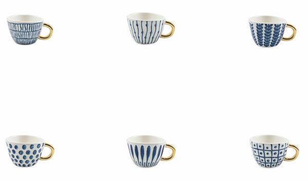 Set de 6 Tasses à Café Ø7x5 cm en Grès Bleu et Blanc VdE Tivoli 1996 Masai prezzo