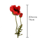 Set 3 Papaveri Artificiale con 2 Fiori Artificiali Altezza 74 cm Rosso