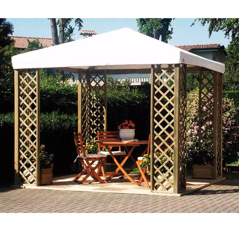 Gazebo da Giardino in Legno 3x3m con Copertura in PVC Taini Fox Pocket Bianco