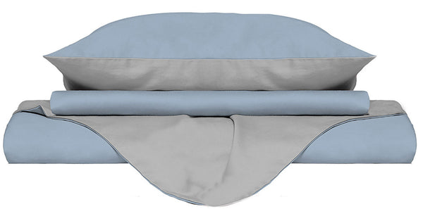 Housse de couette avec sac et taies d'oreiller Doubleface Bleu clair / Gris clair Différentes tailles prezzo