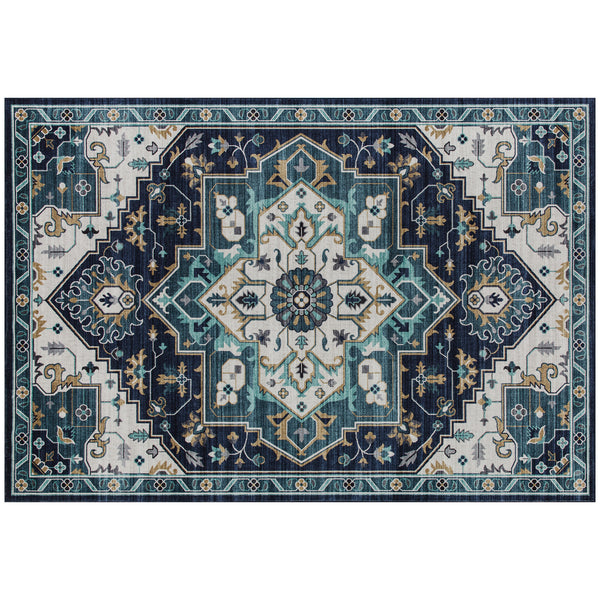 Tappeto Boho Antiscivolo e Lavabile 230x160 cm a Pelo Corto in Effetto Cashmere Blu online