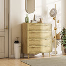 Cassettiera 4 Cassetti Stile Boho 90x45x108,5 cm in Legno e Rattan Rovere 