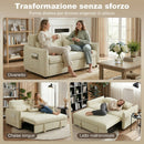 Divano Letto 2 Posti 3 in 1  con Schienale Regolabile in 3 Posizioni con 2 Cuscini in Ciniglia Beige      
