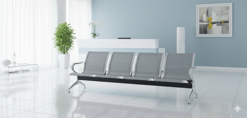 Panca per Sala Attesa 4 Posti  da Ufficio in Acciaio Argento