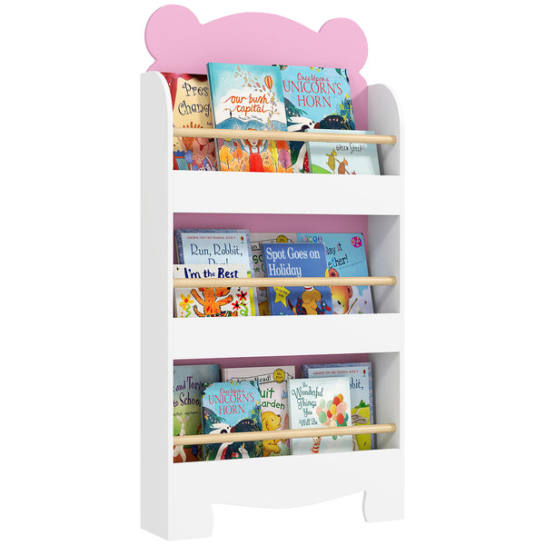 online Libreria per Bambini 55x15x110 cm a Forma di Orsetto a 3 Ripiani con Barriere Frontali in MDF e Legno Rosa
