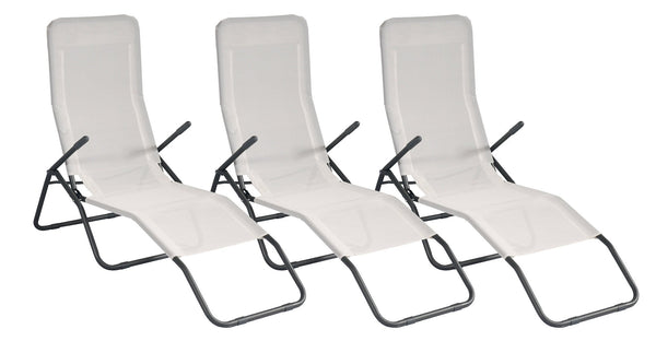 acquista Lot de 3 Transats Pliants 134x58x107 cm en Fer et Textilène Ecru
