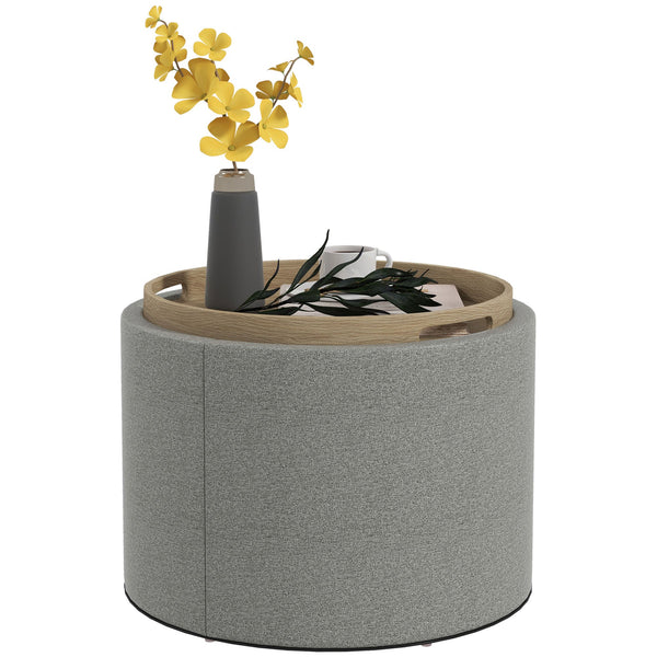 sconto Pouf Contenitore Effetto Lino da 120 kg max 56x56x42 cm con Vassoio a Ribalta in MDF Grigio